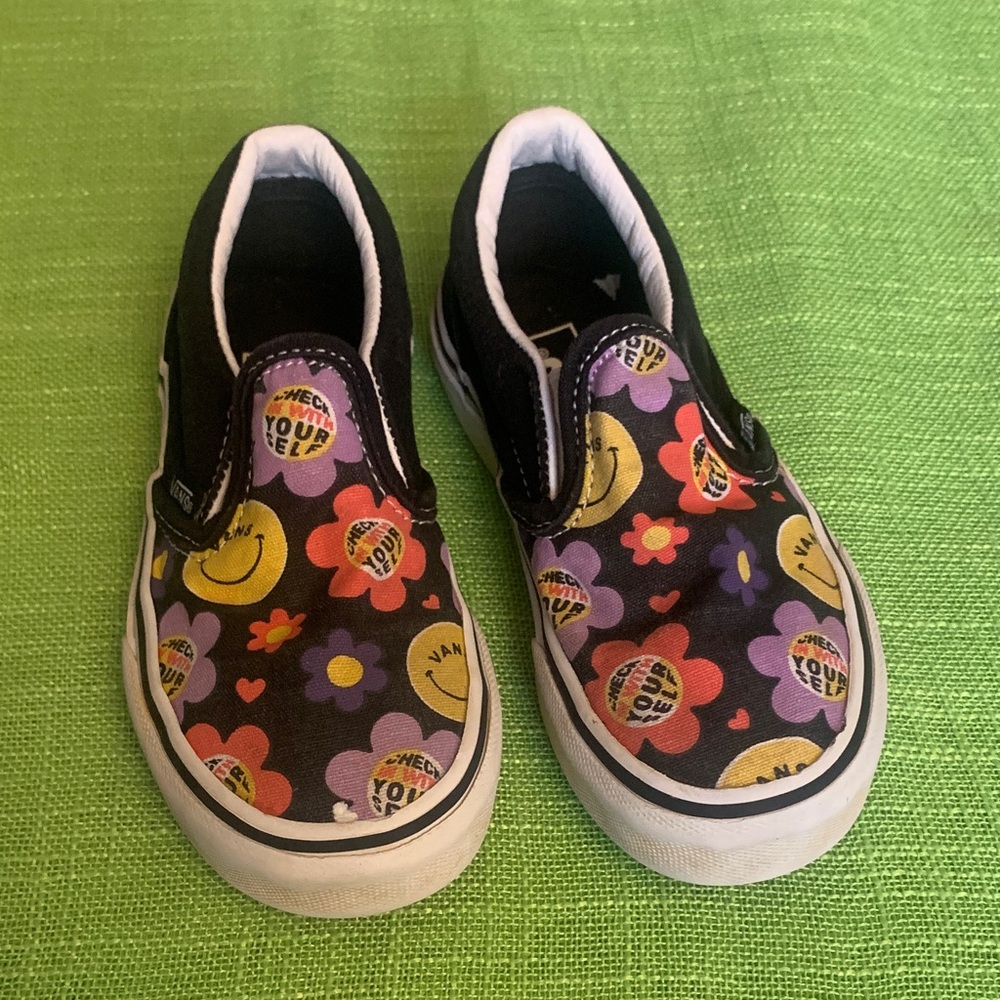 Vans Kids Slip-On Sneakers - Black and Purple with Fun Graphics